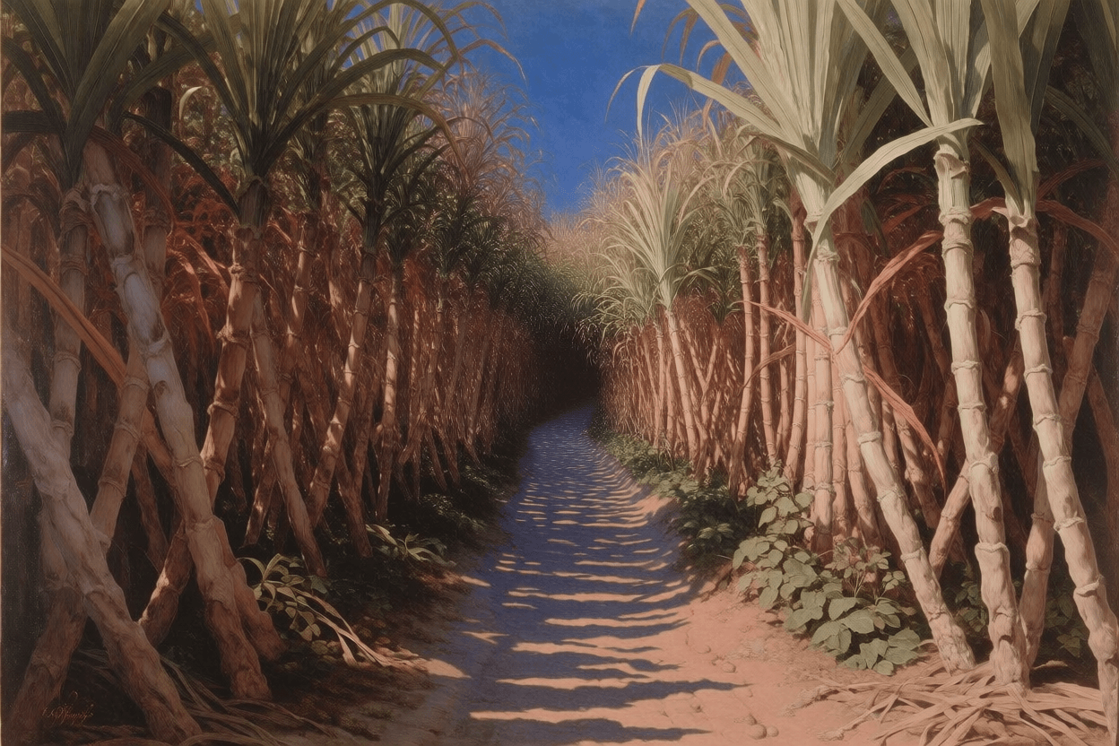 Narrow path through dense sugar cane fields on Mackinnon's Estate, eighteenth-century Antigua — archive by Emma-Jane MacKinnon-Lee