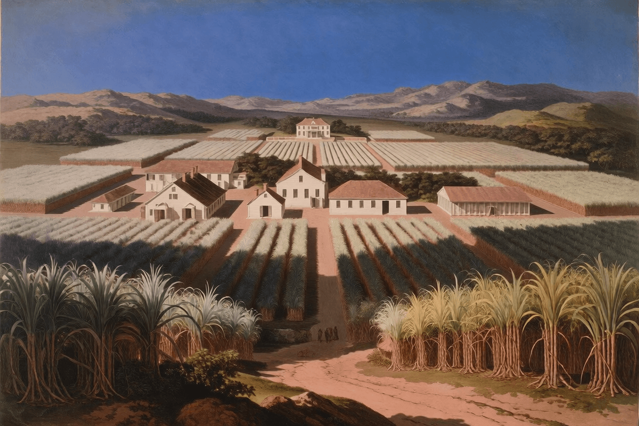 Sugar plantation landscape on Mackinnon's Estate, eighteenth-century Antigua — Mackinnon's Estate archive by Emma-Jane MacKinnon-Lee