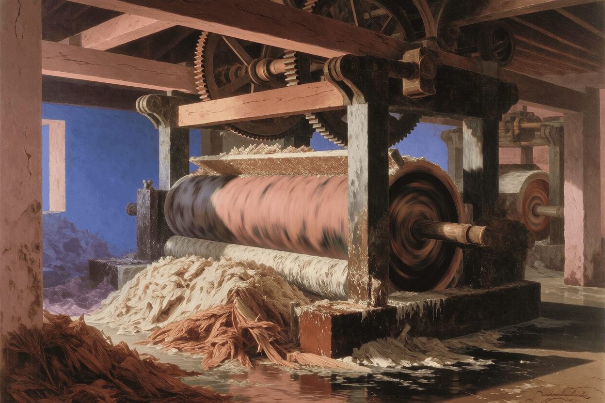 Inside a sugar mill crushing room on Mackinnon's Estate, eighteenth-century Antigua — archive by Emma-Jane MacKinnon-Lee